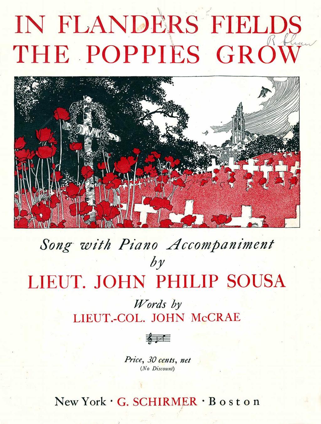 In Flanders Fields100 In Flanders fields the poppies grow Between the crosses, row on row That mark our place: and in the sky The larks still bravely singing, fly Scarce heard amid the guns below.