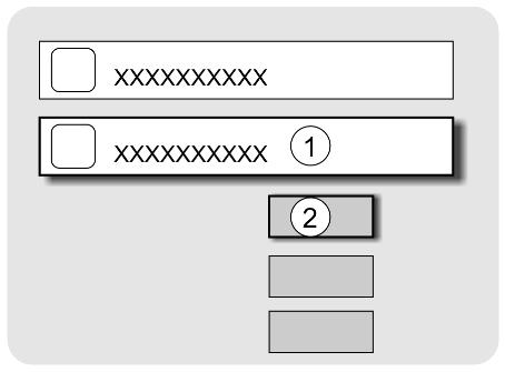 Betjening af AMATRON 3 terminalen 5.3.4 Toggle-funktion Aktivering/deaktivering af funktioner: Funktionstast (2) aktiveres én gang Funktion til (1). Funktionstast aktiveres igen Funktion fra. 5.3.5 Input til ISOBUS, Terminal Setup, TaskController (1) Input via valg af en funktionslinje.