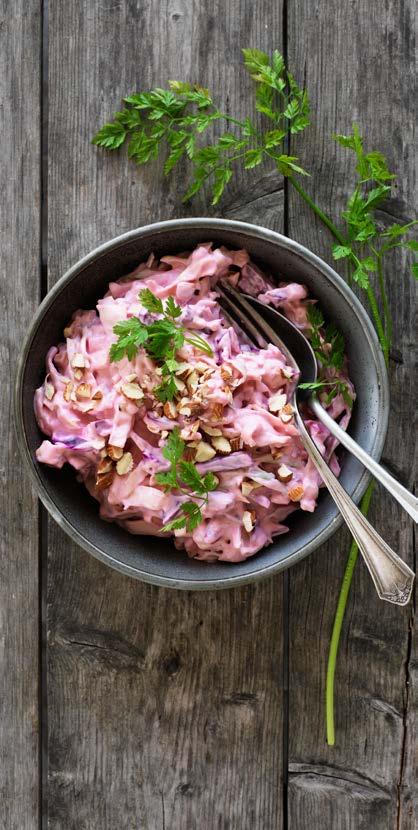Salat af spidskål med rødbede pickles, æbler og hasselnødder Kan det bliver mere Dansk?