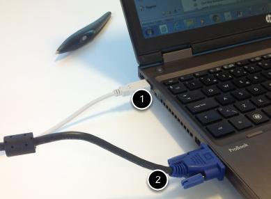 Sådan ser det ud ved computeren 1. USB (Det er bedst at bruge den samme port hver gang) 2.