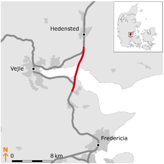50 Trafikplan for den statslige Baneprojekter Ny banebro over Vejle Fjord Der er gennemført en VVM-undersøgelse af en ny højhastighedsbane over Vejle Fjord. Figur 54.