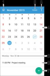 Kalender og vækkeur Kalender Anvend kalenderprogrammet til at håndtere din tidsplan.