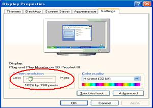 7. Stil SLIDE-BAR (opløsningsknappen) på den optimale opløsning. Windows ME/2000 I Windows ME/2000: 1. Klik på START. 2.