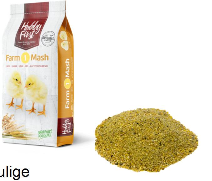FARM 1 MASH Produktnavn: FARM 1 MASH Varenummer: 300002 Vægt: 4 kg EAN: 5400515000017 Pakke: 3/Kolli Med FARM 1 MASH giver du dine kyllinger det bedst mulige foder: en afbalanceret energi- og