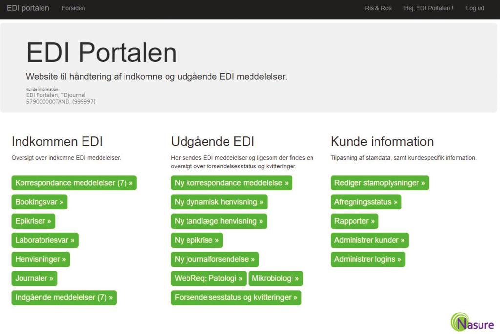 Vejledning til EDI-Portalen LOGIN Din leverandør sørger for, at dine loginoplysninger til EDI-Portalen er registreret i dit journalsystem.