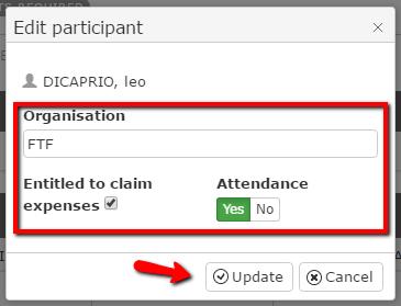 Kontaktpersonen kan tilføje sig selv som deltager ved at klikke på "Add as participant/tilføj som deltager" og indtaste de obligatoriske oplysninger.