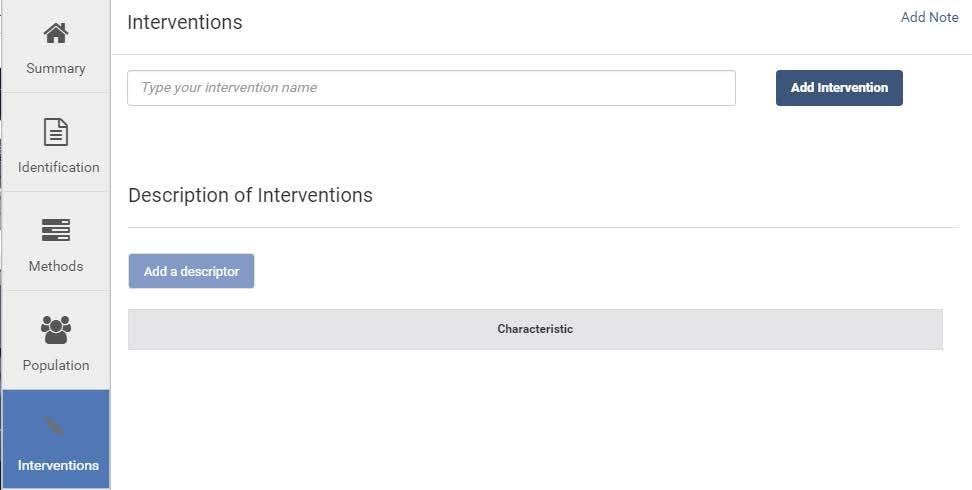 Intervention: Under Type your intervention name, skriver du først Intervention klik på Add intervention.