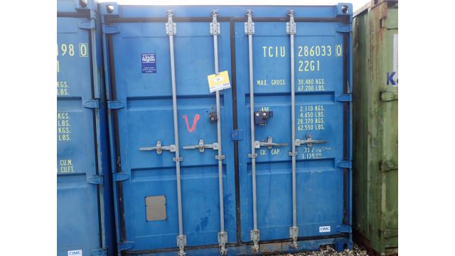 benzin-asfaltskærer (stand ukendt/defekt) m.v. 20 fods container m.