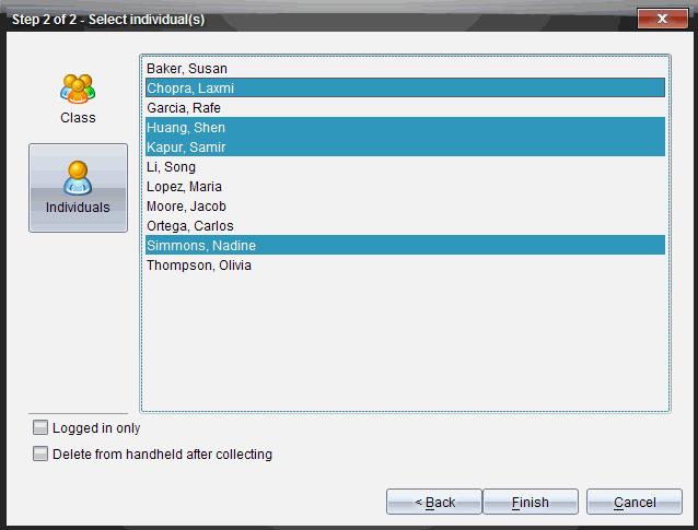 Filoverførslen vises i klasseloggen. Indsamling af filer vha. menuen eller ikonet 1. Klik på Værktøjer > Indsaml fra klasse, eller klik på. Dialogboksen Vælg filer til indsamling åbnes. 2.