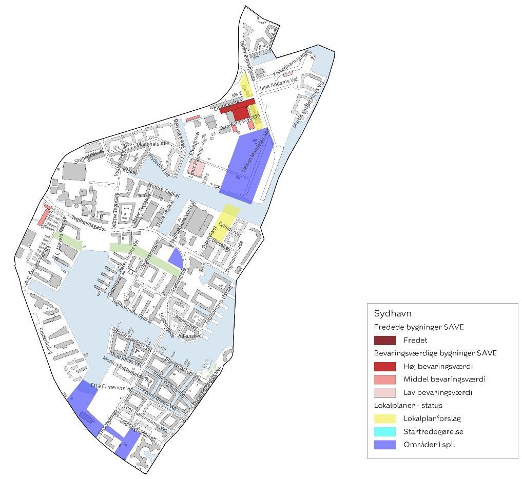 5. Sydhavn Området Sydhavn er i kommuneplanen udlagt til boliger og serviceerhverv (C-område). Det meste af området er omfattet af lokalplan nr.