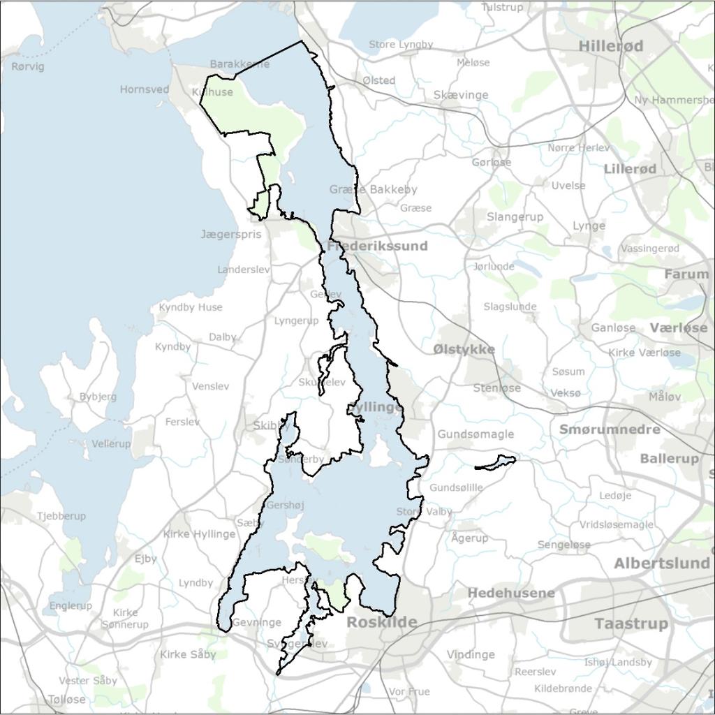 Figur 43. Den endelige afgrænsning af Natura 2000-område N136 Roskilde Fjord og Jægerspris Nordskov fremgår af kortet. 5.