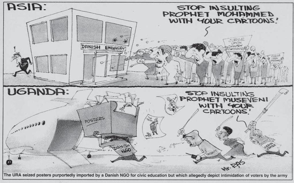 AFRIKA LIDT FOR AKTUELLE KARIKATURTEGNING Uganda: iden 2002 har Mellemfolkeligt amvirke (M) undervit uganderne i demokrati ved hjælp af karikatur tegninger.