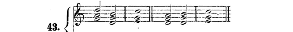 Septimaccordens Opløsning. Cadence. Forenes Dominantseptimaccorden med den toniske Treklang [ ] kaldes dette Slutningscadence (Bondesen, 1883, 49). 644 Men treklange kan altså også bestemme tonearten.