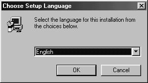 Sæt Dimâge 2300 CD-ROM'en i CD-ROM drevet. Vinduet Chose Setup Language (Vælg sprog for installation) fremkommer.