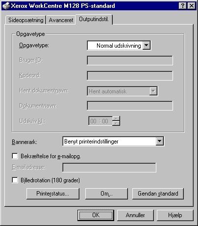 3 Windows NT 4.0 Erstatningsmagasin - Angiver, hvad der skal ske, hvis det valgte format ikke er lagt i maskinen. Benyt printerindstillinger - Benyt printerens indstillinger.