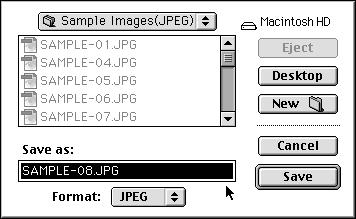 Save As vinduet fremkommer (standard Save vinduet fremkommer med Macintosh). Photoshop 3.0 (PSD) Et billedformat, der er udviklet for Adobe Photoshop v. 3.0 billedbehandlingsprogram og sælges af Adobe Systems Corporation.