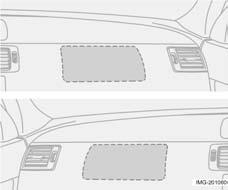 Sikkerhed Placering af airbag i passagersiden, venstrestyret eller højrestyret bil Advarselssymbol på kombinationsinstrumentet SRS-systemet overvåges kontinuerligt af bilens elektroniske system.