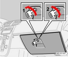 Låsning af handskerum Handskerummet kan kun låses/låses op med fjernbetjeningens aftagelige nøgleblad. 1. Lås handskerummet op ved at dreje nøglen en kvart omgang (90 ) mod uret.