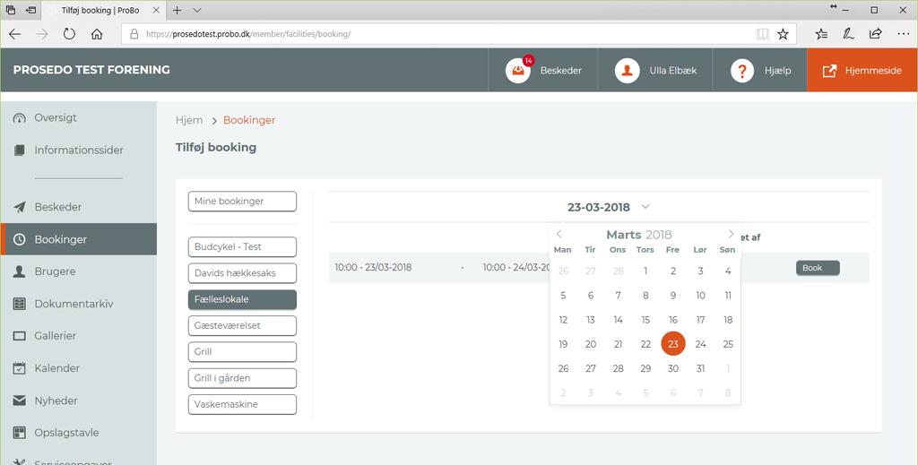 Bookinger ProBo indeholder et komplet bookingsystem, der kan håndtere digital booking af en række af foreningens faciliteter. Det kan f.eks.