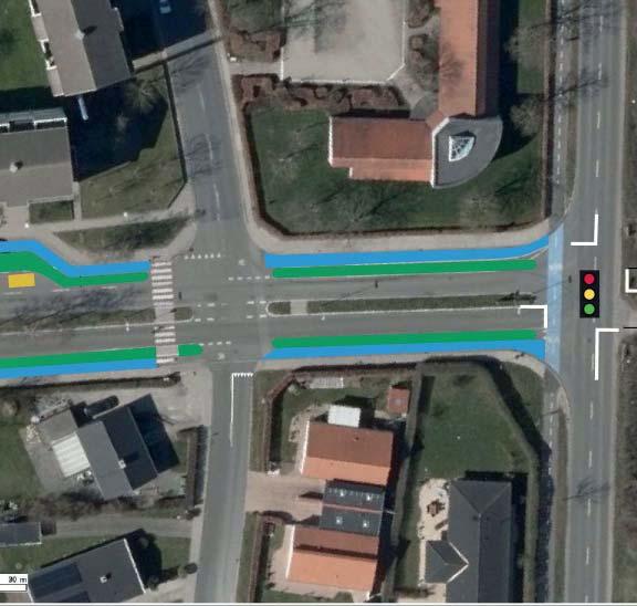 Et moderne trafiksikkert kryds skaber en god forbindelse mellem de eksisterende og kommende boligområder i Viby. Signalreguleringen kan koordiners med det kommende lyskryds ved Damgårdsvej.