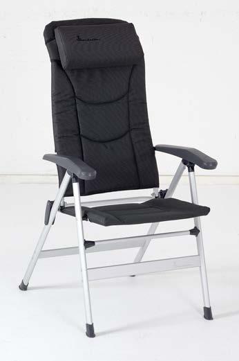 Thor luksusstol i tre farver Thor stolen der er en polstret luksusstol, har nakkepude, armlæn og ryggen kan sættes i 8 positioner perfekt på campingturen eller