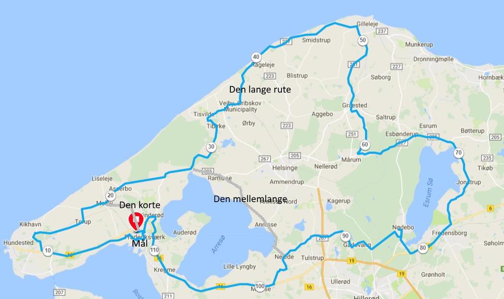 Ruterne Arresø Rundt afvikles med tre forskellige distancer: 24 km, 58 km samt 113 km: Den korte går til Hundested og tilbage igennem Melby, ad Melby Enghavevej, Ellevej og tilbage til Syrevej.