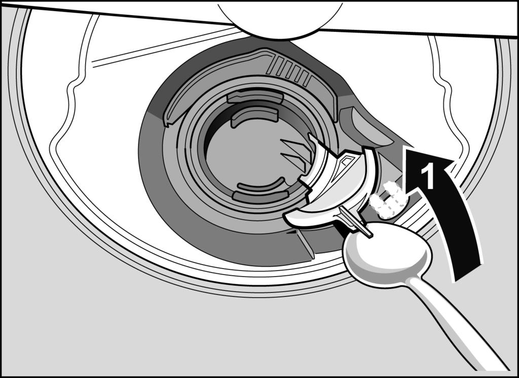 Afløbspumpe Madrester i opvaskevandet, der ikke holdes tilbage af sierne, kan blokere afløbspumpen. Opvaskevandet kan så ikke pumpes ud af maskinen og står over sien.