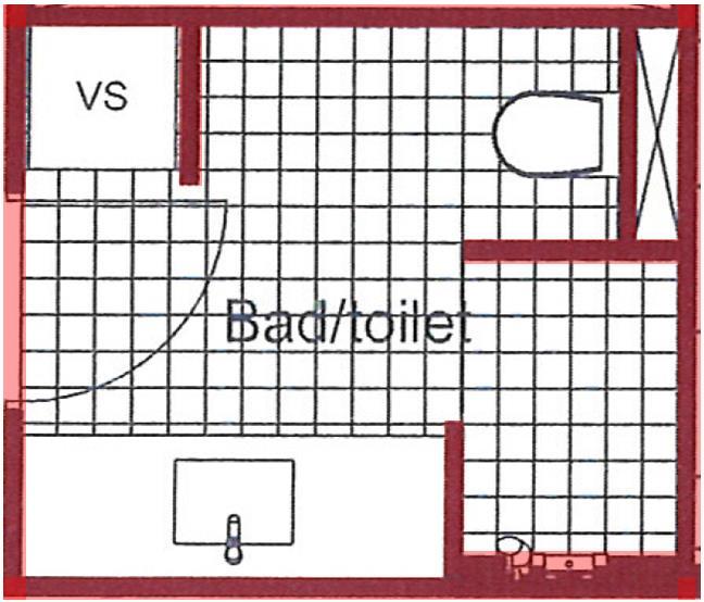 OPHÆNGNING PÅ BADEKABINEVÆGGE Figur er en tegning af boligens badeværelse, indretningen af badeværelset er vist som et princip og kan derfor variere fra bolig til bolig.
