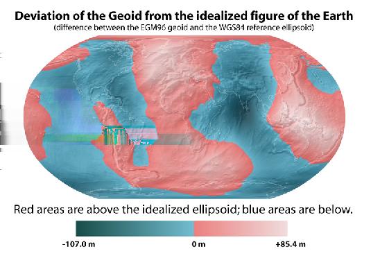 Geoiden er ikke en pæn flade EGM96 geoiden i forhold til WGS84 ellipsoiden Fra Wikipedia en.wikipedia.