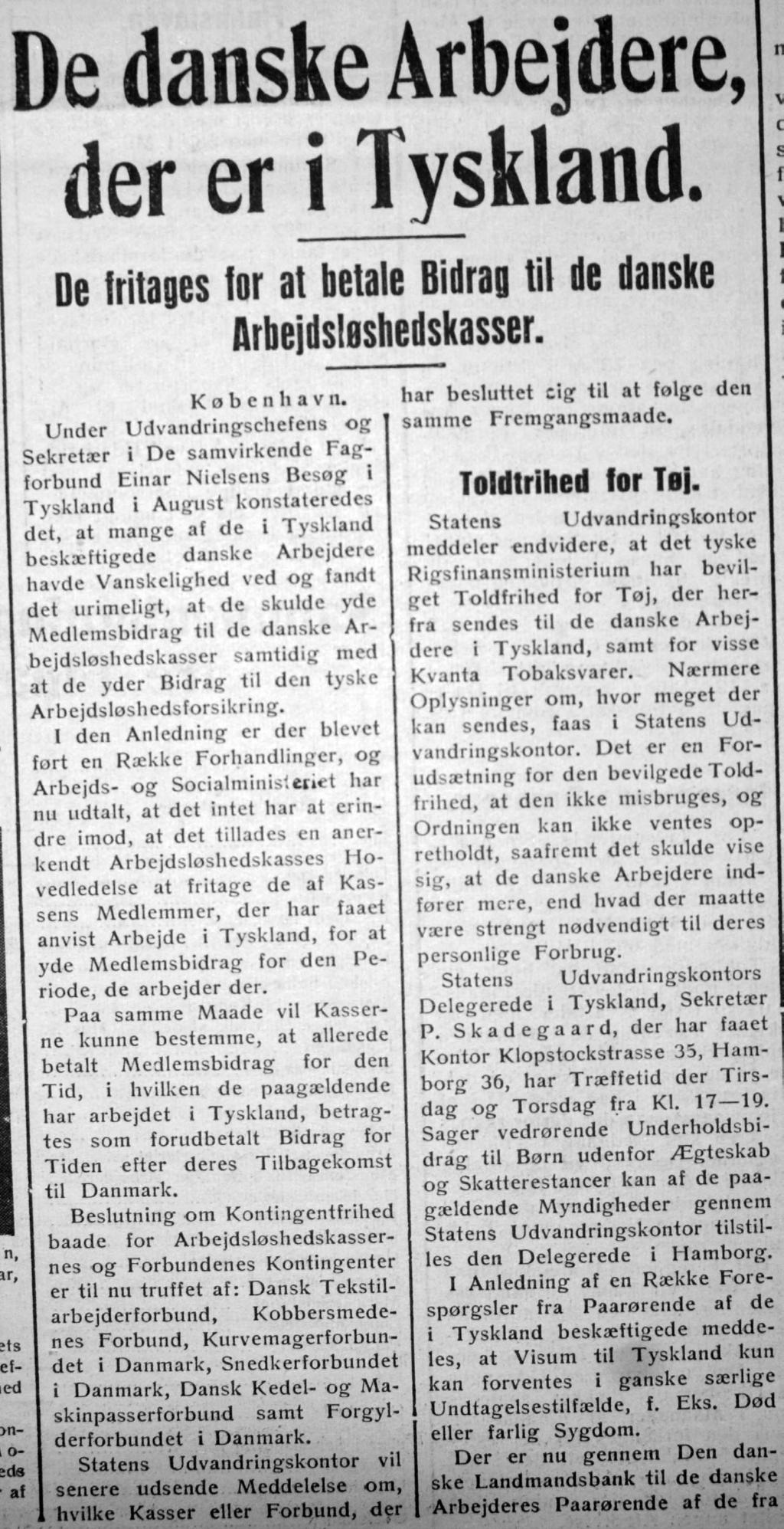 Avisartikel fra besættelsen om tysklandsarbejdere, hvor det meddeles, de blev fritaget