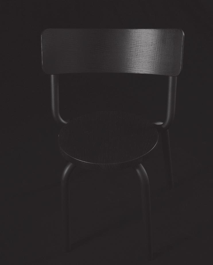 ABC (A Black Chair) Design Peter Johansen Materialer / Materials Stålrør, pulverlakeret, træ, finer / Steel tubes, powder-coated wood, veneer Mål / Dimensions H 79 B/ W 52 D 46 cm ABC er en