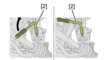 Afmonter: Bolten (1) Enheden bolt og møtrik (2) Anbring nøglen [2] i styrespindlens åbning.