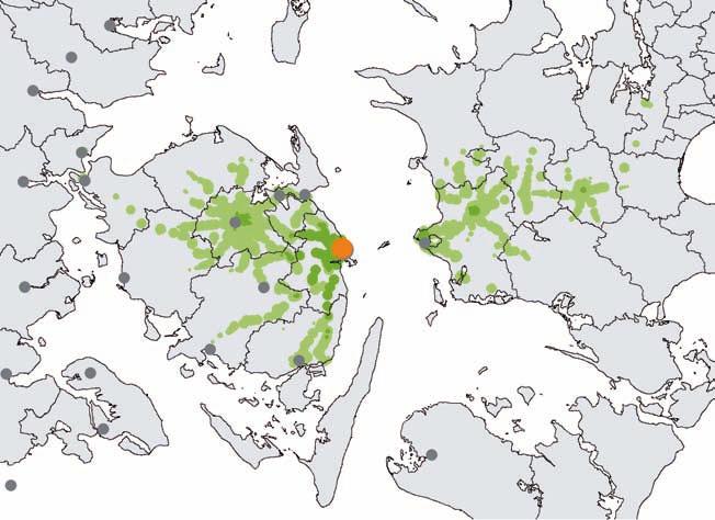 BOSÆTNING Så langt kan man komme! Fra Nyborg i bil på: 0-30 min. 30-60 min. Fra Nyborg med offentlig transport på: 0-30 min. 30-60 min. Øverste kort viser, hvor langt man kan nå fra byen (den orange prik på kortet) i bil på hhv.