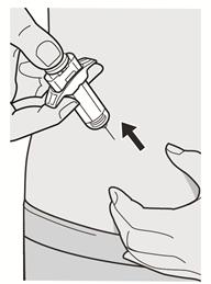 Trin 12: Slip Når først kanylen er ude af huden, kan du løfte tommelfingeren fra stemplet, hvilket trækker kanylen