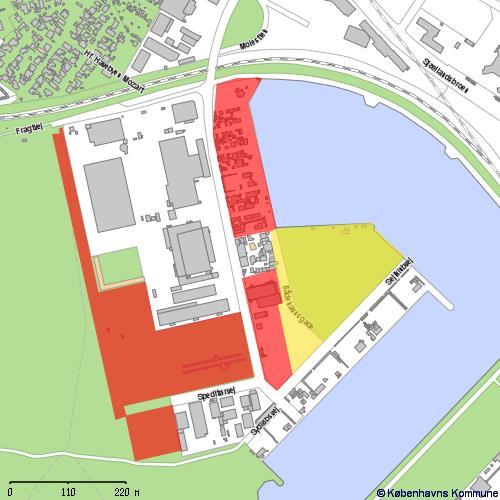 Bådehavnsgade By & Havn ejer i dag en række industriarealer ved Bådehavnsgade (rød markering). De er i kommuneplanen udpeget til senere byomdannelse (perspektivområde).