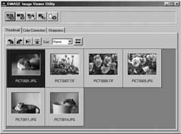 BRUG AF SOFTWARET - THUMBNAILS 5. Billedfilerne i den valgte mappe læses, og deres thumbnail vises (figuren til venstre). * Hvis der er Minolta-RAW filer (billedfiler med efternavnet.