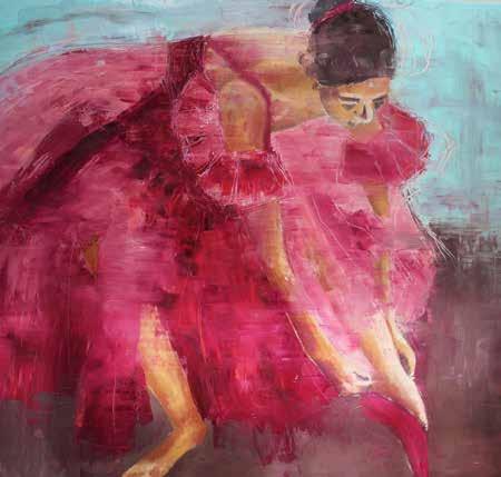 Ballerina i rødt, 90 x 150 cm, olie på lærred 60 M Marlene Kjær
