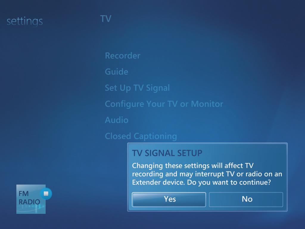 Konfiguration af tv-signalet Du skal konfigurere tv-signalet for at lytte til FM-radiostationer. BEMÆRK: Du skal konfigurere tv-signalet, før du høre dine FM-radiostationer.