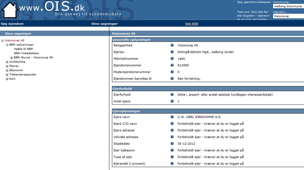 82 FORBEDRING AF MATRIKELKORTET Figur 47 Visning af ejendomsoplysninger, på OIS.dk Man kan også se oplysningerne i en samlet BBR-meddelelse.