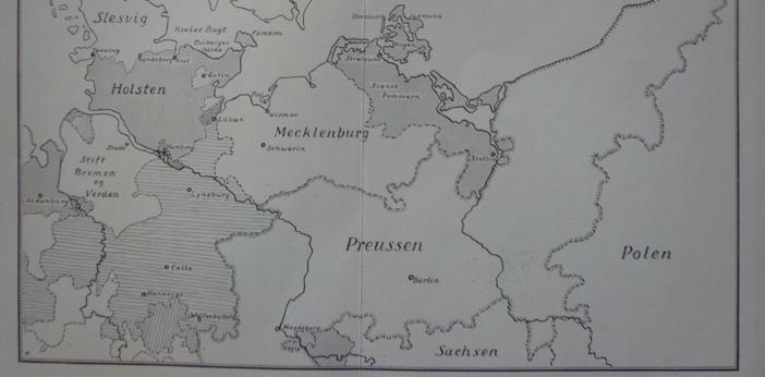 Kort over Nordtyskland 1700. (Fra Jens Johansen: Danmark-Norges deltagelse i Den Store Nordiske Krig) mindre end i det 14. århundrede.