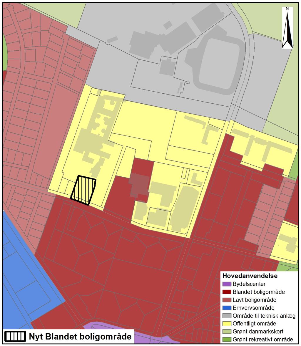 Hovedstrukturdel På kommuneplanens farvede hovedstrukturkort ændres en del af et Offentligt
