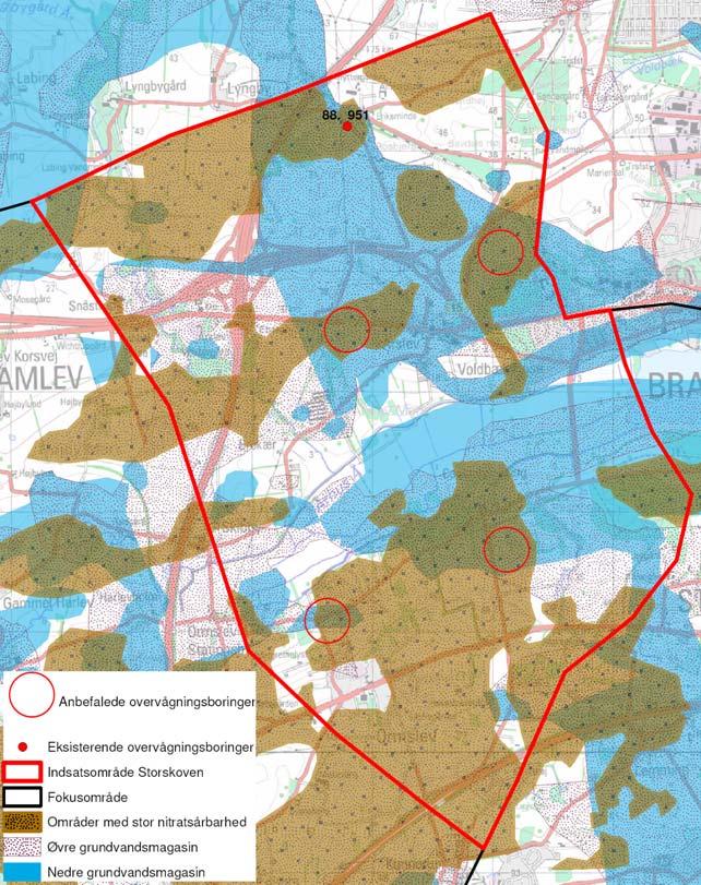 Side 37 der foreslås etableret nye boringer, er placeret i områder med stor nitratsårbarhed, hvor der er kortlagt et øvre grundvandsmagasin.