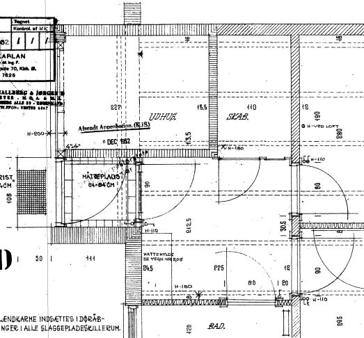 Figur 7 Skitse, plan, nyt udhus, rækkehus, type C. Ved delvis inddragelse af udhuset øges det eksisterende badeværelse fra ca. 2,4 m 2 til 3,9 m 2.