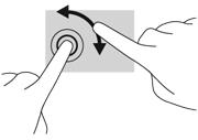 Rotation (kun udvalgte produkter) Rotation gør det muligt at rotere elementer, som f.eks. fotos. Læg pegefingeren på venstre hånd i TouchPad-zone.