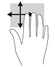 Placér tre fingre på TouchPad-området, og svirp dine fingre i en let, hurtig bevægelse opad, nedad, mod venstre eller højre.