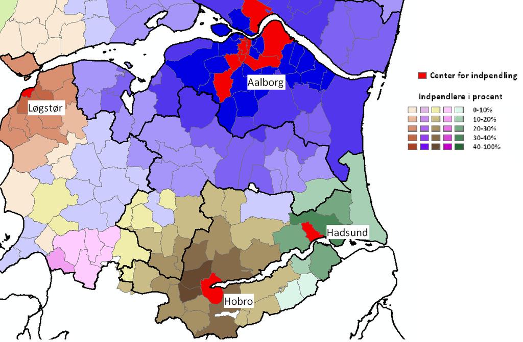 De beskæftigede pendler til områder uden for kommunen Pendlingscentre og -oplande i Himmerland, 2008 Pendlingsoplandene er dannet ud fra en analyse af data fra 2008 på sogneniveau.