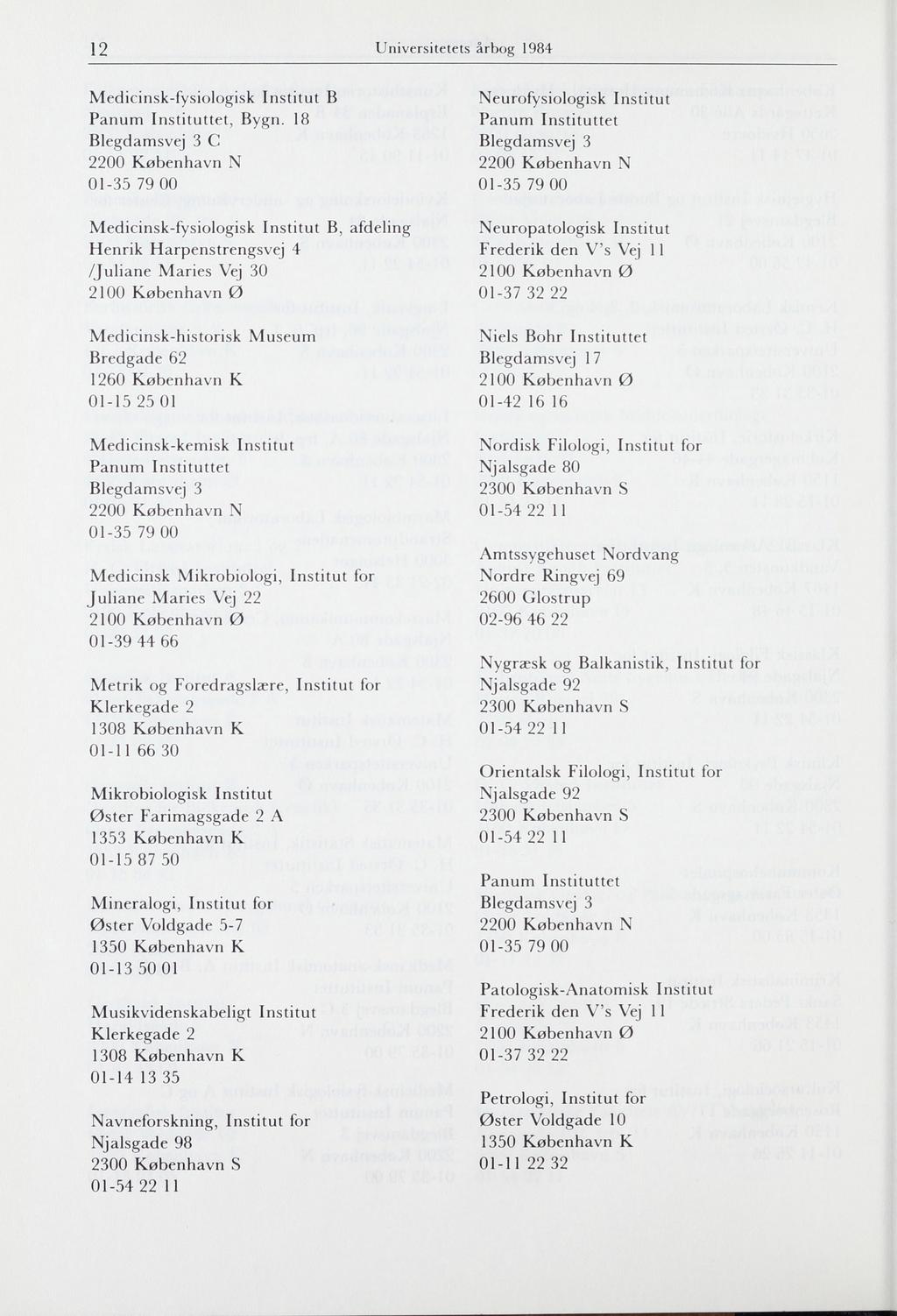 12 Universitetets årbog 1984 Medicinsk-fysiologisk Institut B, Bygn.