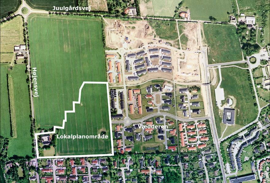 EKSEMPEL 7 Eksemplet er fra Svendborg, hvor kommunen ønsker at byudvikle og bygge boliger og overføre området fra landzone til byzone. Udgangspunktet er en bar mark.