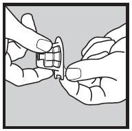 Tag beklædningen af hætteglasadapteren, men tag ikke hætteglasadapteren ud. Hold hætteglasset med proppen opad.