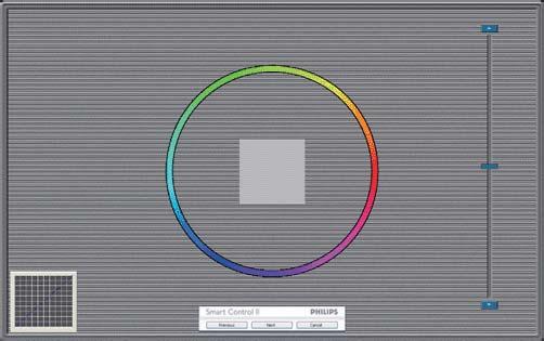 3. Billedoptimering Første Farvekalibrering-skærm Eco Power (Strømbesparings) menuen Previous (Foregående) knappen er deaktiveret, indtil du